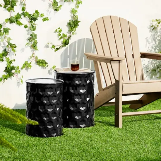 Glitzhome&reg; Multifunctional Embossed Honeycomb Texture Metal Garden Stool Set Black {4}