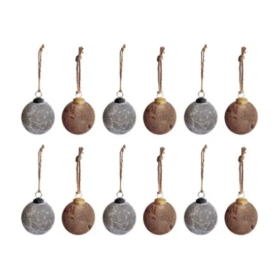 Hello Honey&reg; 12 Pack 4" Gold & Silver Distressed Frosted Ball Glass Ornaments {1}