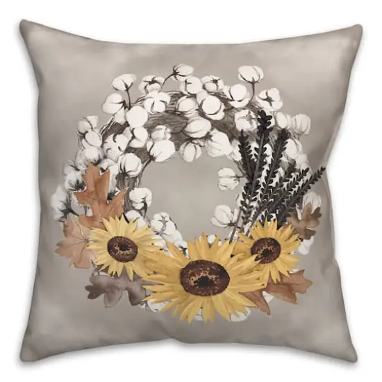 Multicolor Cotton Harvest Wreath Throw Pillow {1}