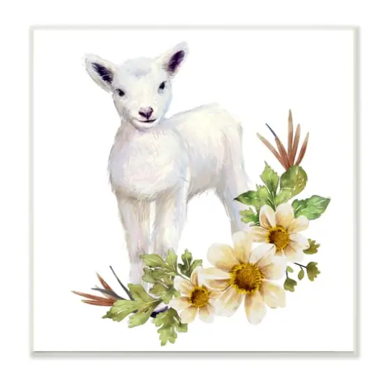 Stupell Industries Baby Lamb Autumn Daisy Florals Tree Leaf Foliage,12" x 12" {1}