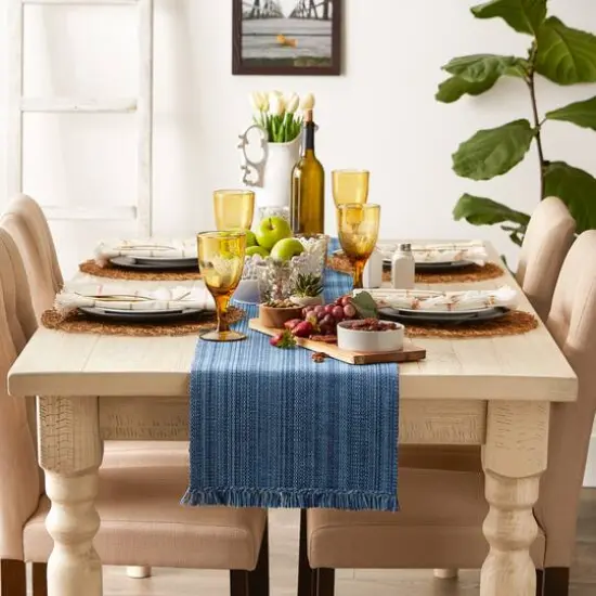 DII&reg; 72" Variegated Fringe Table Runner Nautical Blue {7}