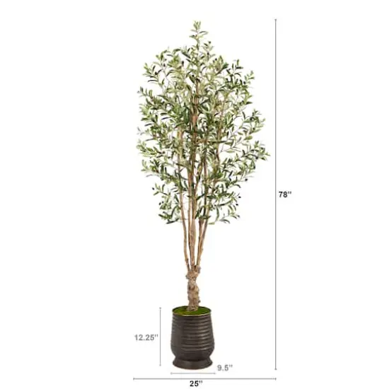 6.5ft. Olive Artificial Tree in Ribbed Metal Planter {3}