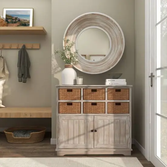 11" White Ceramic Vase with Wrapped Rattan Detailing {13}