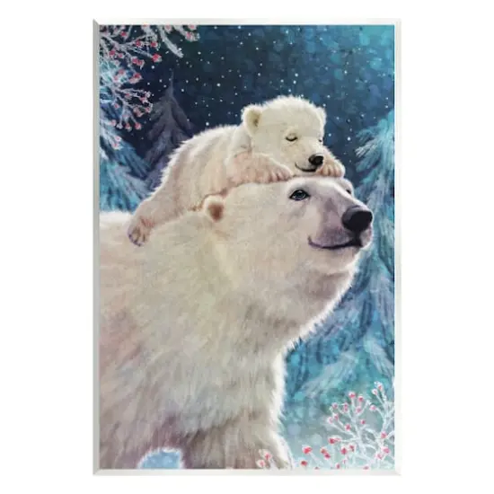 Stupell Industries Polar Bear & Cub Winter Scene Wall Plaque Art White {1}