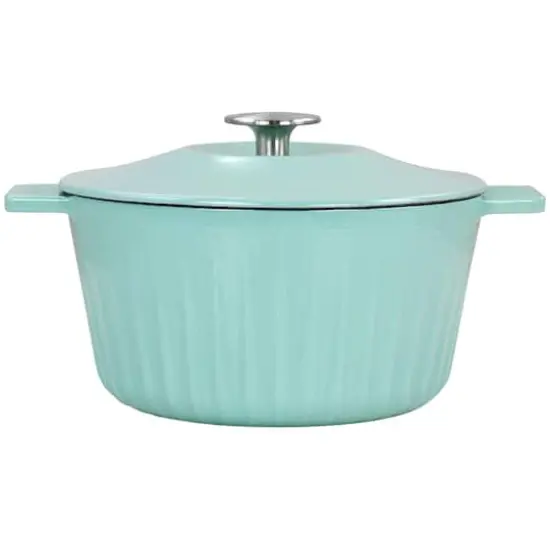 Martha Stewart 3qt. Turquoise Enameled Embossed Stripe Cast Iron Dutch Oven with Lid {1}