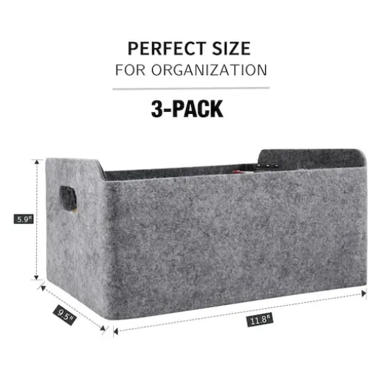 Welaxy Felt 3 Piece Collapsible Storage Bins Gray {4}