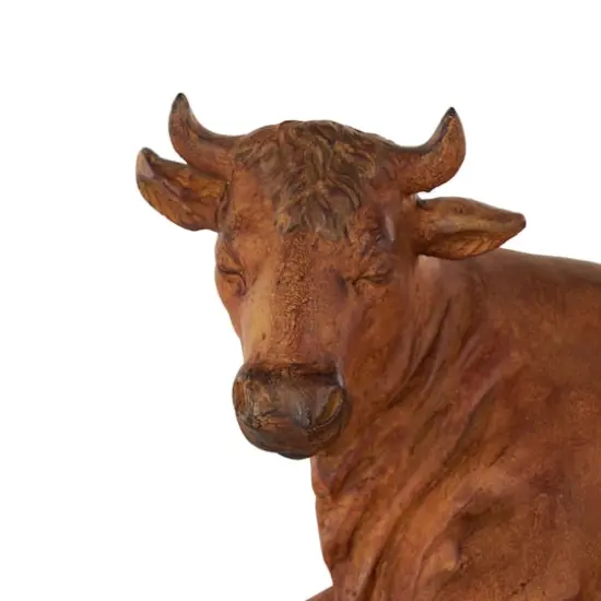 11.5" Copper Cow Decorative Sculpture with Sitting Roosters & Chicks {6}