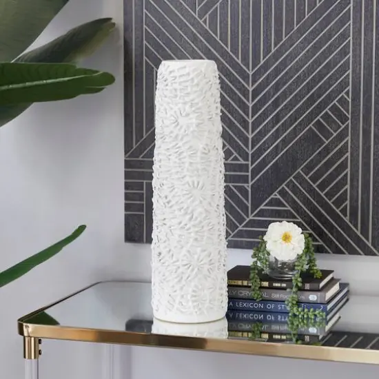 White Ceramic Contemporary Vase, 21" x 6" x 6" {8}