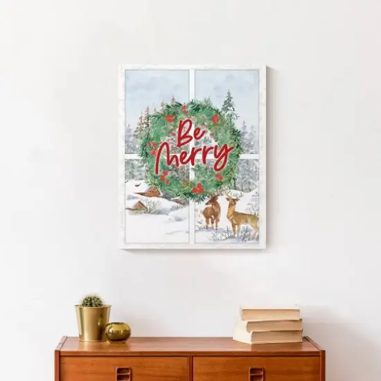 Be Merry Winter Window 16x20 Canvas Wall Art {6}