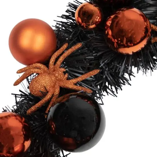 18'' Unlit Orange Spiders and Ornaments Halloween Wreath {4}