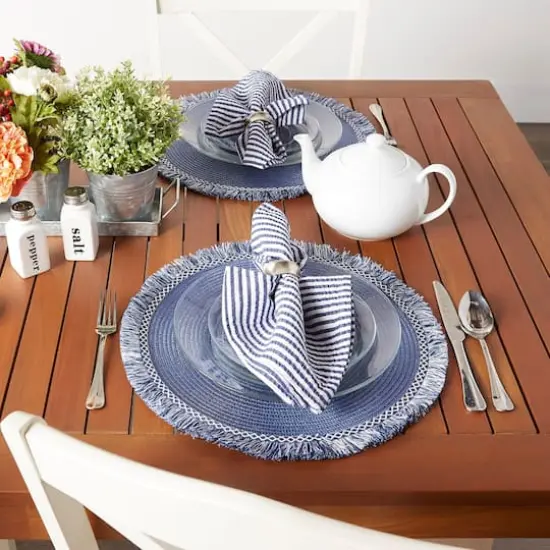 DII&reg; 15" Round Nautical Blue Fringed Placemat Set, 6ct. {5}
