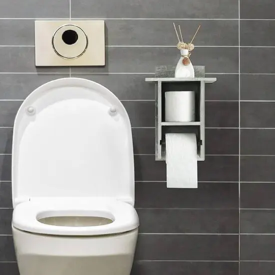 Olive Green Wood Toilet Paper Holder with Storage Shelf {3}