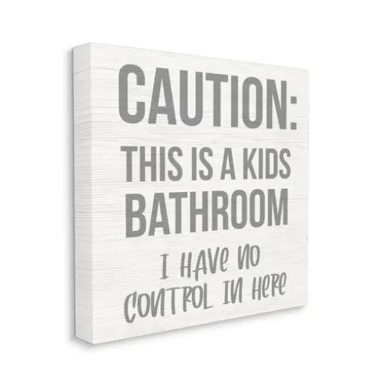 Stupell Industries Caution Kid's Bathroom Phrase Canvas Wall Art {1}