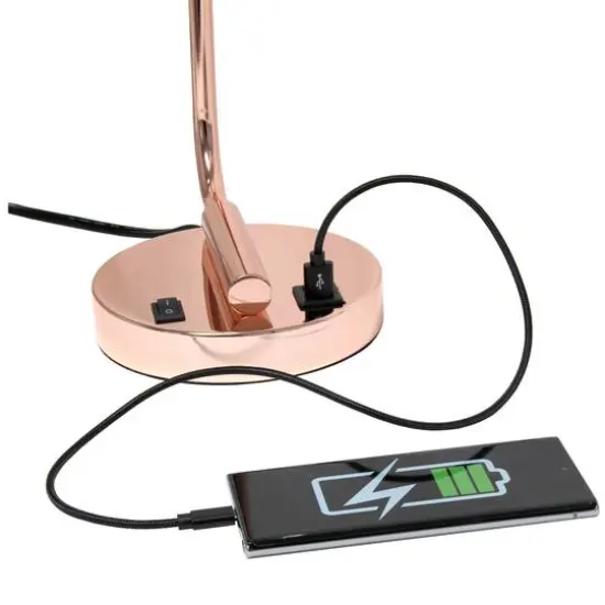 Lalia Home Iron Desk Lamp with USB Port and Glass Shade Rose Gold {8}