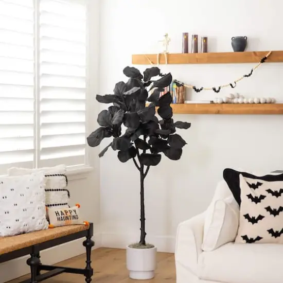 5ft. Artificial Halloween Black Fiddle Leaf Tree {8}