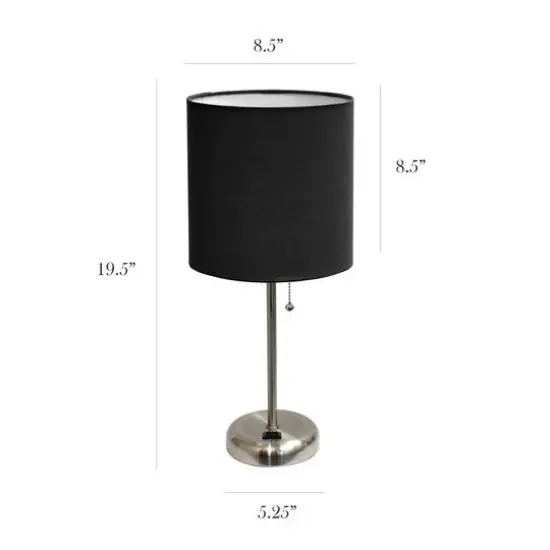 LimeLights 19.5" Stick Lamp with Charging Outlet and Fabric Shade Brushed Steel and Black {4}