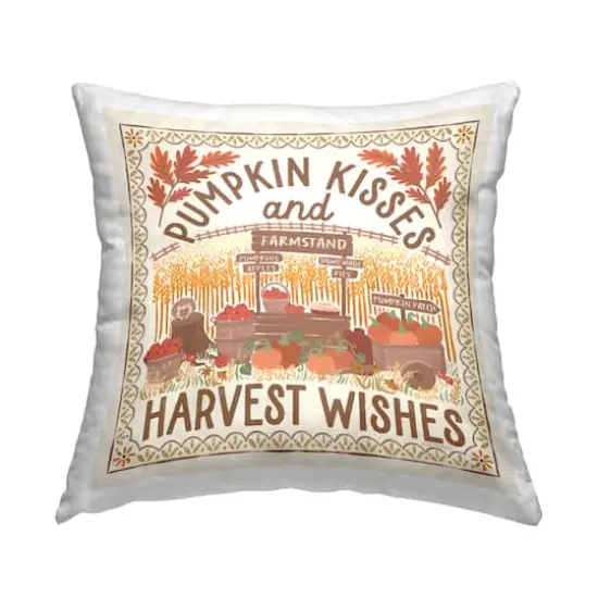 Stupell Industries Pumpkin Kisses Fall Scene Decorative Printed Throw Pillow {1}