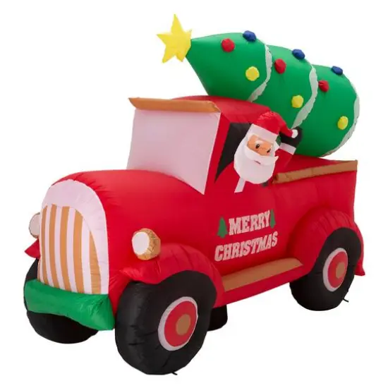 Glitzhome&reg; 7ft. Inflatable Santa Claus On Truck {7}