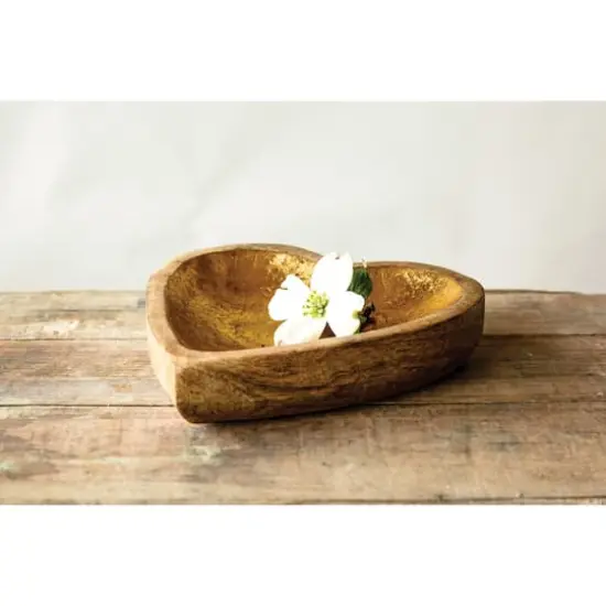 Hello Honey&reg; 8" Mango Wood Heart Tray with Gold Leaf Interior {4}