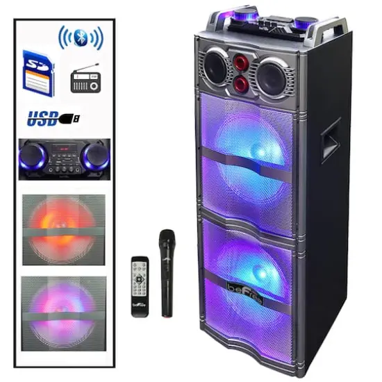 beFree Sound Double 10" Subwoofer Portable Bluetooth Party Speaker With Reactive Lights {1}