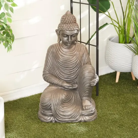Dark Brown Traditional Buddha Garden Sculpture, 19" x 15" x 36" {8}