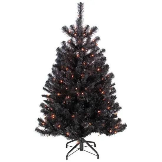 4ft. Pre-Lit Black Noble Spruce Artificial Halloween Tree, Orange Lights {1}