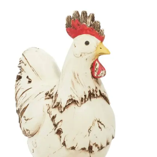 12" White Stone Rooster Garden Sculpture {9}