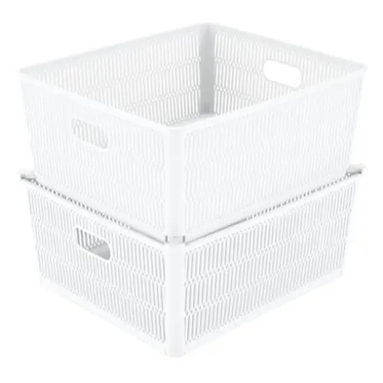 Simplify Slide 2 Stack It Shallow Tote Baskets, 2ct. White {1}