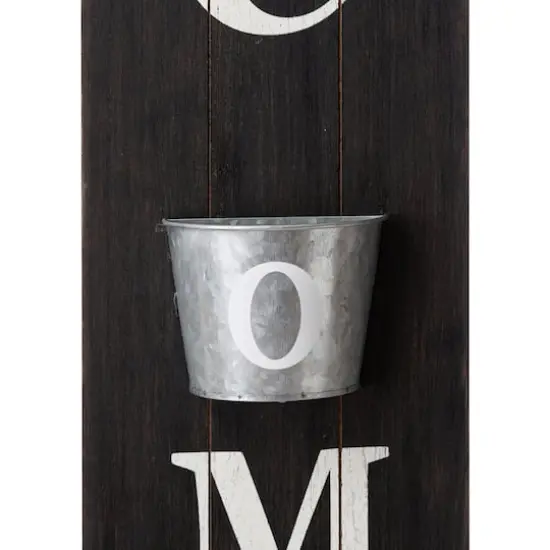 Glitzhome&reg; 42" Wooden Black Welcome Porch Sign with Metal Planter {7}