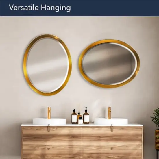 Head West Oval Brushed Gold Metal Framed Bathroom Mirror - 29" x 23" {6}