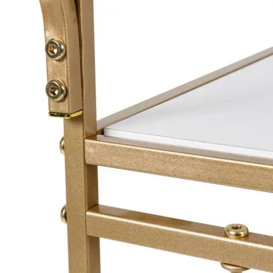 Honey Can Do 3-Tier Gold & White Rolling Bar & Serving Cart with Handles {8}