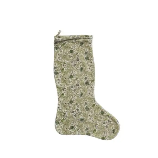 Hello Honey® 20" Green & Cream Cotton Velvet Printed Stocking with Floral Pattern {1}
