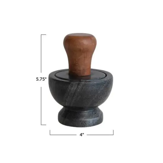 Hello Honey&reg; Black Modern Marble & Wood Mortar & Pestle {3}