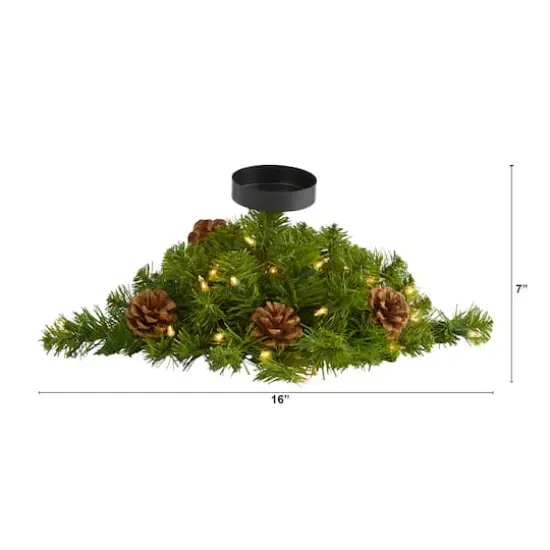 16&rdquo; Christmas Pine Candelabrum & Pinecones with Lights {3}