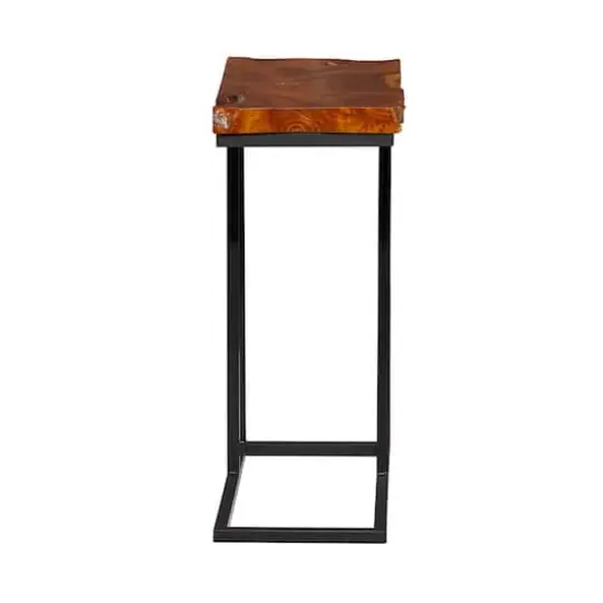 25" Brown Teak Wood Contemporary Accent Table {3}