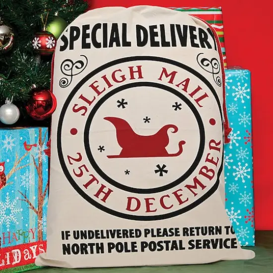 Personality Case&trade; 19" x 26" Sleigh Mail Cotton Christmas Drawstring Bag {3}
