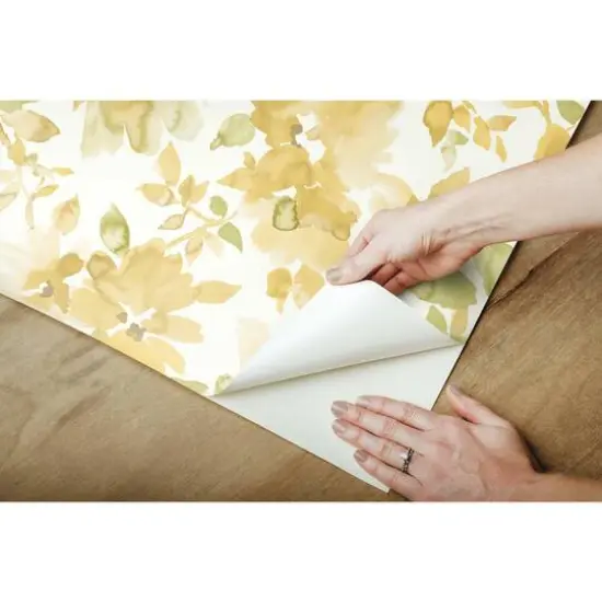 RoomMates Watercolor Floral Peel & Stick Wallpaper Yellow/Green {10}