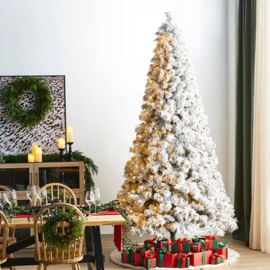 Glitzhome&reg; 9ft Pre-Lit Flocked Full Spruce Artificial Christmas Tree, Warm White LED Lights {3}