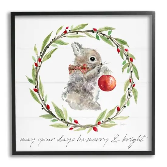 Stupell Industries Merry & Bright Bunny Wreath Framed Giclee Art Black {1}