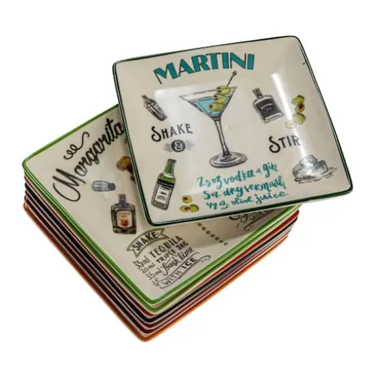 Hello Honey&reg; 6" Cocktail Recipe Design Stoneware Plate Set {13}