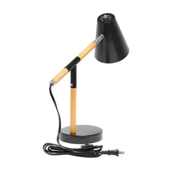 Simple Designs 16.7" Wooden Pivot Desk Lamp Matte Black and Wood {9}