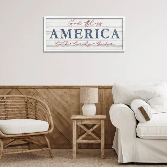Stupell Industries God Bless America Faith Family Freedom Hanging Sign Framed Giclee Art White {3}