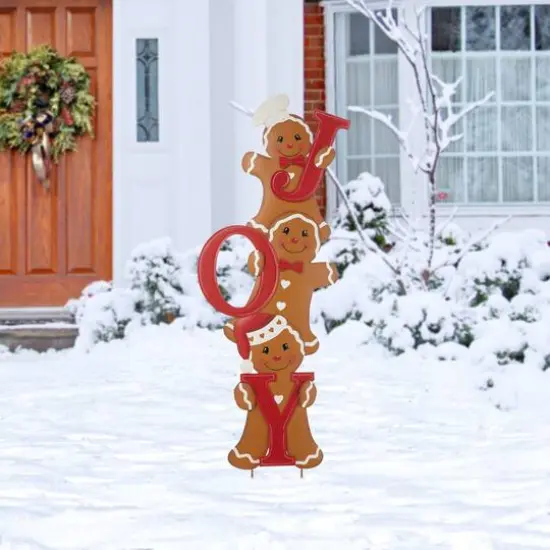 Glitzhome&reg; 46.75'' JOY Gingerbread Man Metal Yardstakes {5}