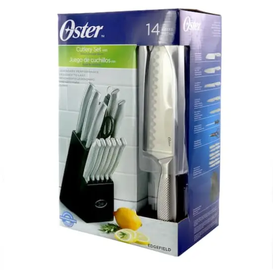 Oster Edgefield 14 Piece Stainless Steel Cutlery Knife Set with Black Knife Block {7}