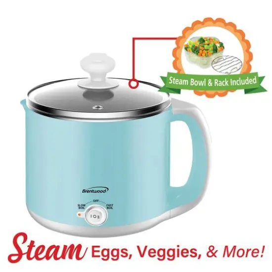 Brentwood Blue 1.6qt. 600 Watt Stainless Steel Electric Hot Pot Cooker & Food Steamer {6}