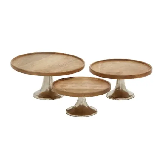 Brown Mango Wood & Metal Cake Stand Set {1}