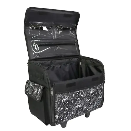 Everything Mary Black & White Floral Rolling Sewing Machine Tote {7}