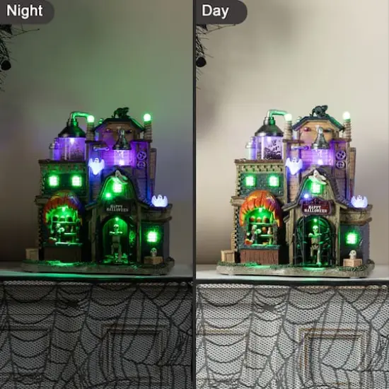 Glitzhome&reg; 11"H Lighted Resin Halloween Haunted House Village {5}