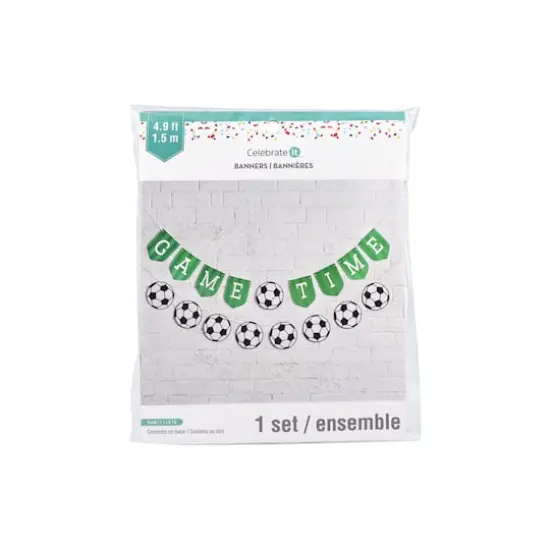 5ft. Green, Black & White Game Time Soccer Banner Set by Celebrate It&trade; {3}