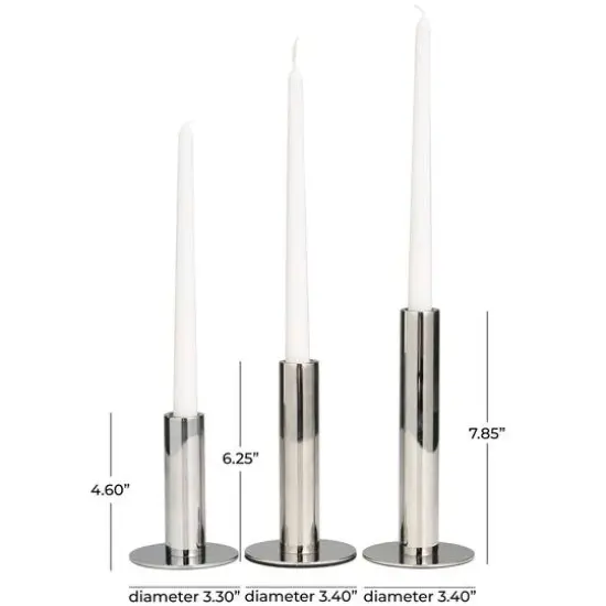 Silver Stainless Steel Slim Minimalistic Candle Holder with Rounded Base Set {6}